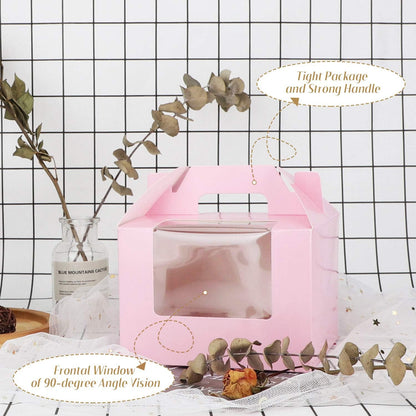 EUSOAR Gold Cupcake Boxes, 25pcs 3.6"x 3.6"x 4.3" Single Cupcake Carrier with Window Insert and Handle, Kraft Pastry Containers, Muffins Cupcake Carriers for Bakery Wrapping Party Favor Packing