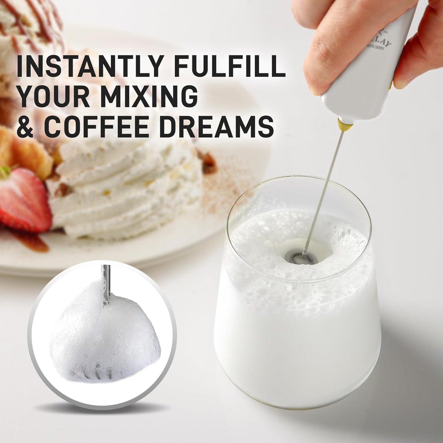 Zulay Kitchen Powerful Milk Frother AA Batteries Included – Ultra Fast Handheld Drink Mixer with Stainless Steel Whisk Stirrer for Coffee, Protein, Matcha & More, Frother Wand Electric Frothmate Black - Colors E