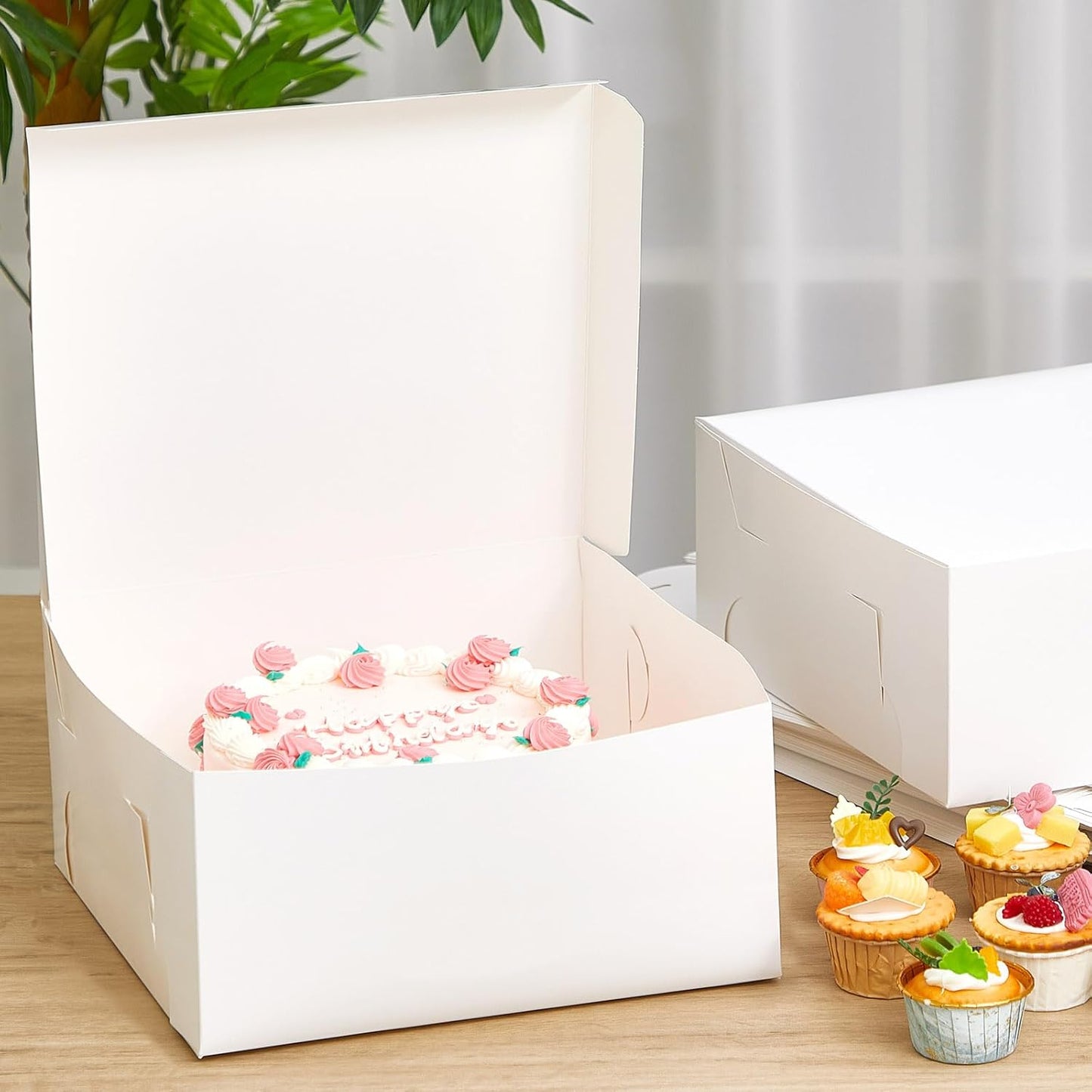 Ireer 50 Pack 12 x 12 x 5 Inch White Cake Boxes Cardboard Bakery Boxes for Pie Pastry Cookie
