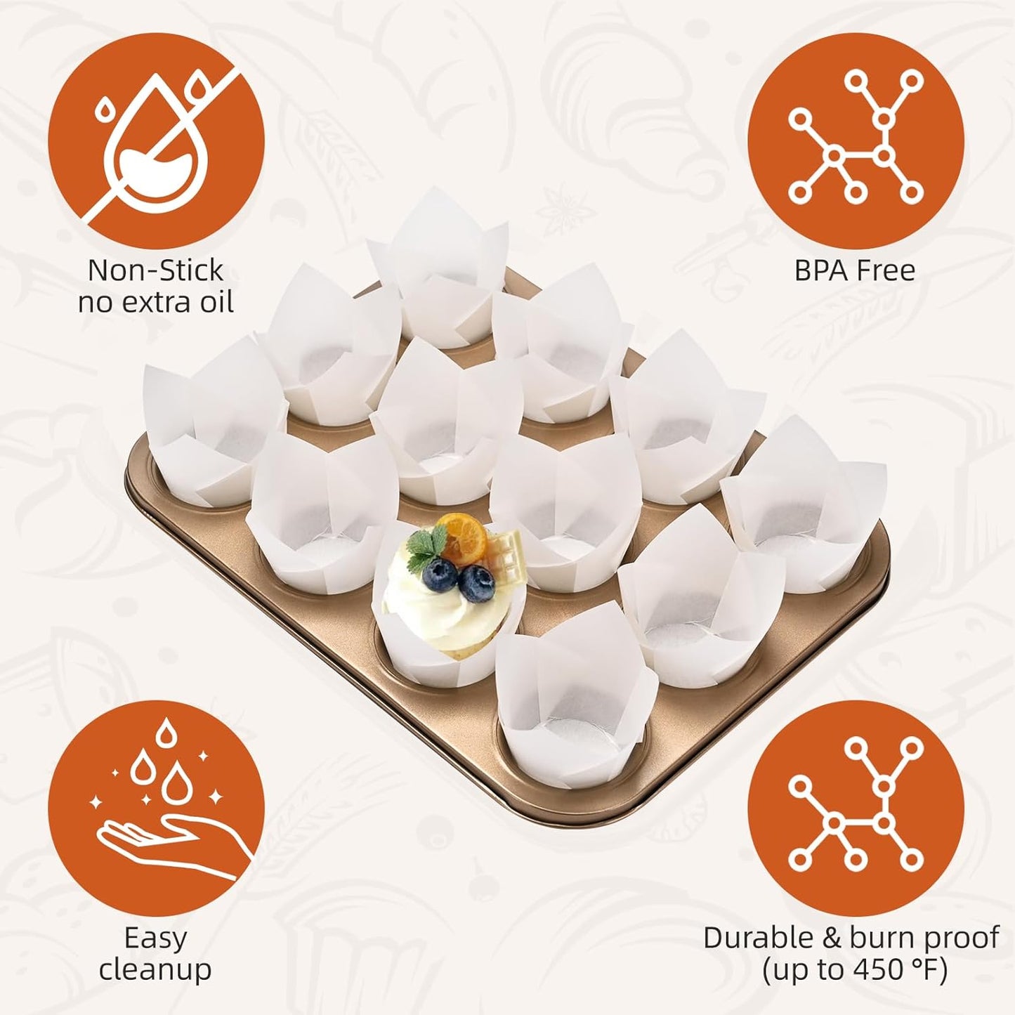 200pcs Tulip Cupcake Liners, Premium Muffin Liners Holders for Baking Cups, Greaseproof Cupcake Wrappers in Standard Size, Classic Parchment Paper Cupcakes Liner for Party, Christmas by JIRNGLA