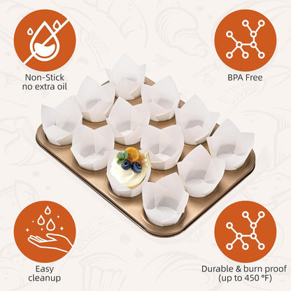 200pcs Tulip Cupcake Liners, Premium Muffin Liners Holders for Baking Cups, Greaseproof Cupcake Wrappers in Standard Size, Classic Parchment Paper Cupcakes Liner for Party, Christmas by JIRNGLA