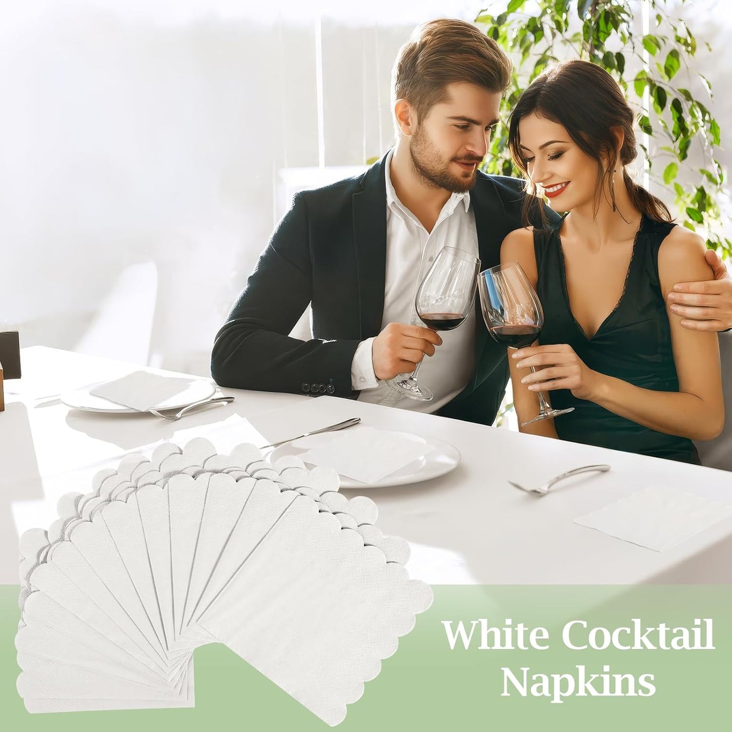 100 Pcs Cocktail Napkins, 2-Ply 5 x 5 Inches Disposable Scalloped Napkins, Thick Premium Dessert Napkins for Party, Wedding, Dinner, Birthday, Anniversary, Festival (Sage Green)