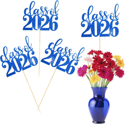 MixTeach 12 Pack Class of 2026 Graduation Centerpieces for Tables 2026 Glitter Graduation Centerpieces Sticks Graduation Party Table Topper for 2026 Graduation Table Party Decorations Supplies, Black