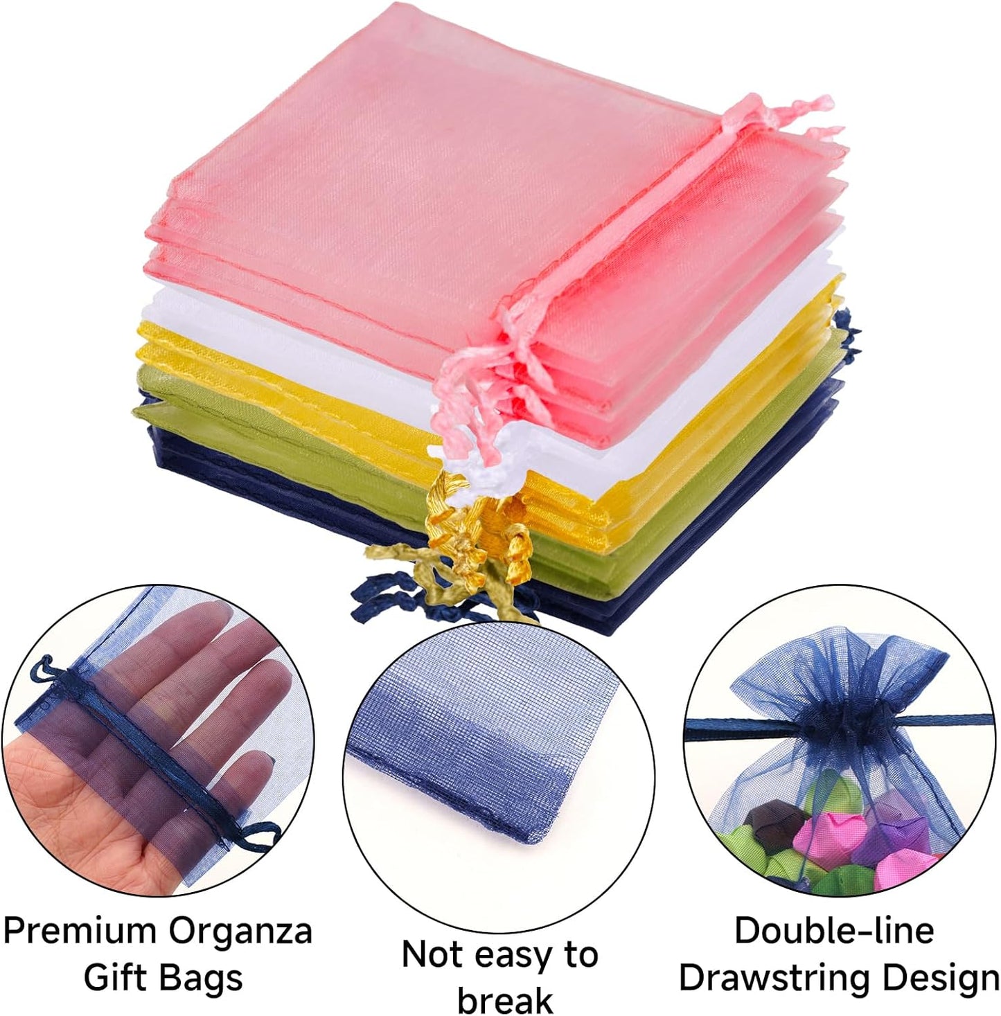 joycraft 50Pcs Organza Bags, 2x3 inch Gift Favor Bags, White Wedding Favor Bags, Jewelry Pouches with Drawstring, Mesh Bags Drawstring for Jewelry, Festival, Makeup, Candy, Desserts