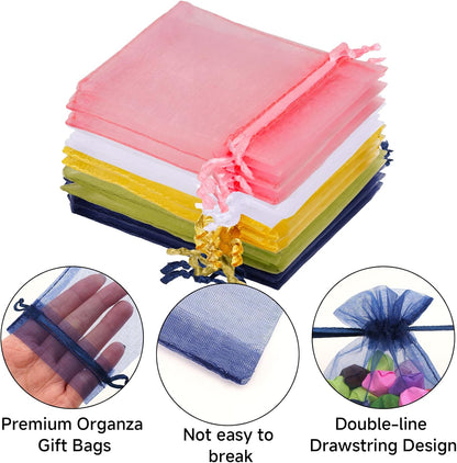 joycraft 50Pcs Organza Bags, 2x3 inch Gift Favor Bags, White Wedding Favor Bags, Jewelry Pouches with Drawstring, Mesh Bags Drawstring for Jewelry, Festival, Makeup, Candy, Desserts