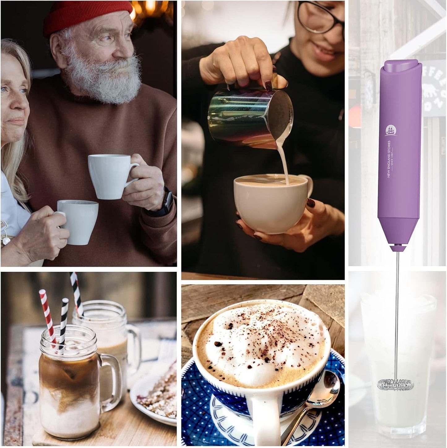 Powerful Milk Frother Wand - Mini Handheld Milk Frother with Stainless Steel Whisk - Battery-Powered Drink Mixer for Coffee, Lattes, Cappuccinos, Matcha - Coffee Enthusiasts Gift - Black