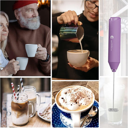 Powerful Milk Frother Wand - Mini Handheld Milk Frother with Stainless Steel Whisk - Battery-Powered Drink Mixer for Coffee, Lattes, Cappuccinos, Matcha - Coffee Enthusiasts Gift - Black