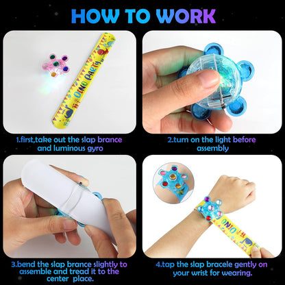 SCIONE 25 Pack Light Up Slap Bracelets for Kids, Dinosaur Party Favors for Kids 4-8-12, Valentine Goodie Bag Stuffers, Glow in The Dark supplies, treasure box toys for classroom