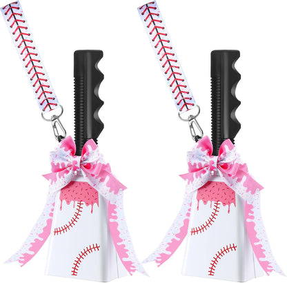 Relaxweex 2 Pack Cow Bells with Handle & Wrist Strap Ribbon Bows Loud Cowbell Noise Makers for Sporting Events, Games, Cheer, Graduations, Team(Baseball)