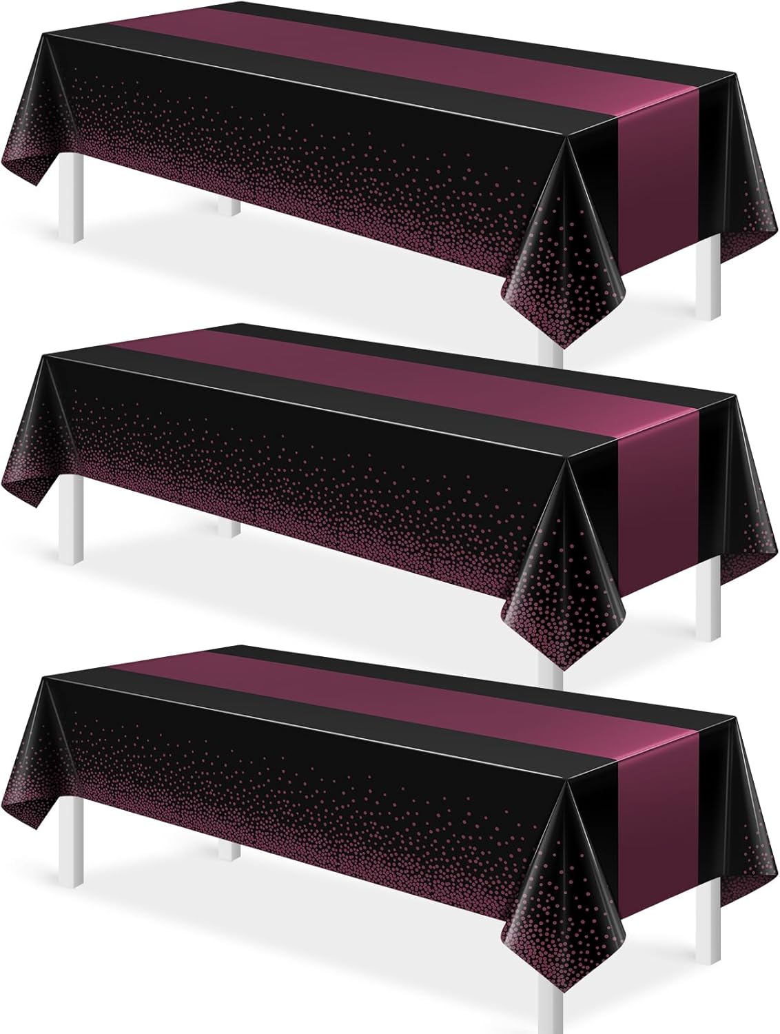 MASHAN 3Pcs Black and Red Tablecloth Party Decorations,Plastic Black Table Cloth Printed Red Table Runner Disposable Rectangle Cover for Birthday Weeding Anniversary Graduation Party,54 x108 Inch