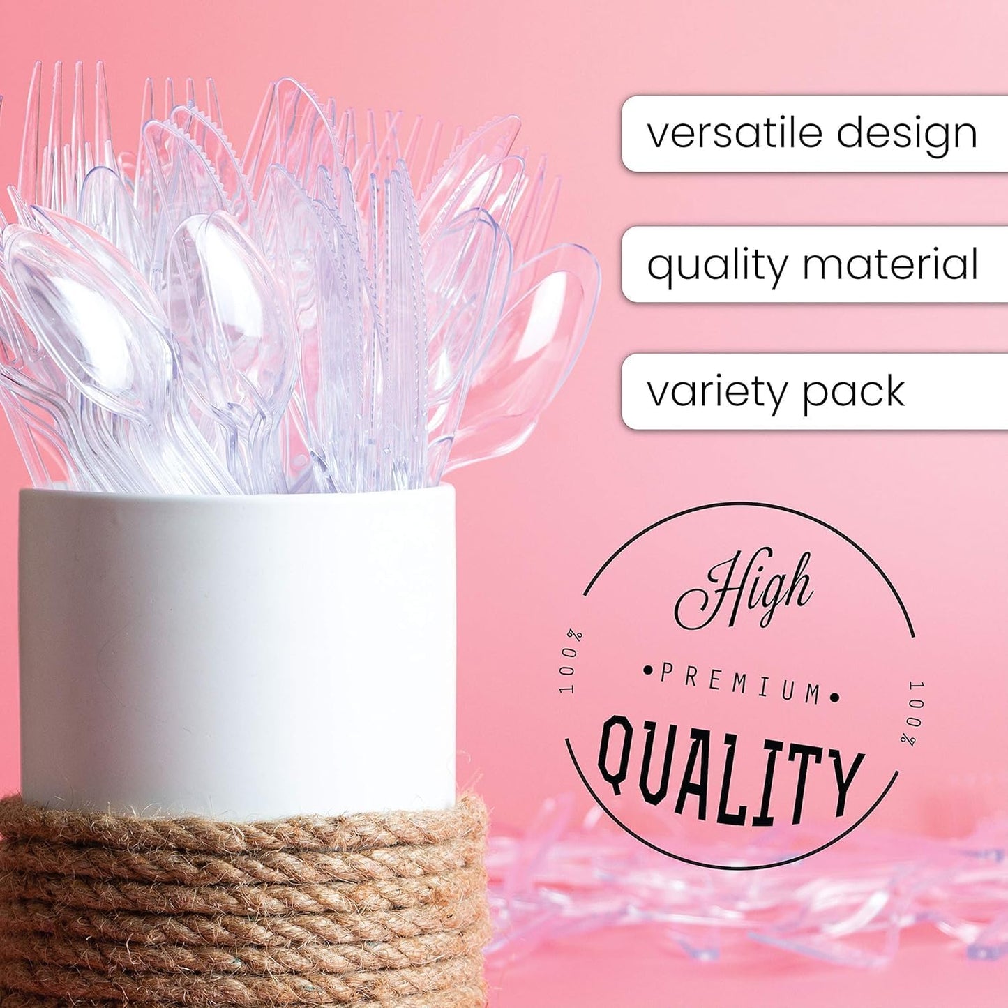 Party Bargains Disposable Cutlery set, SAPPHIRE Design, Clear Color, 360 Pieces: 180 Forks, 120 Spoons, 60 Knives