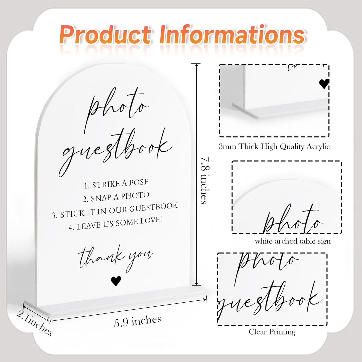 Audio Guest Book Sign, White Arch Acrylic Wedding Sign, Audio Guest Book Wedding Phone, Bridal Shower Decor, Engagement Party Decor, Centerpiece Table Decorations Party for Bride and Groom-14
