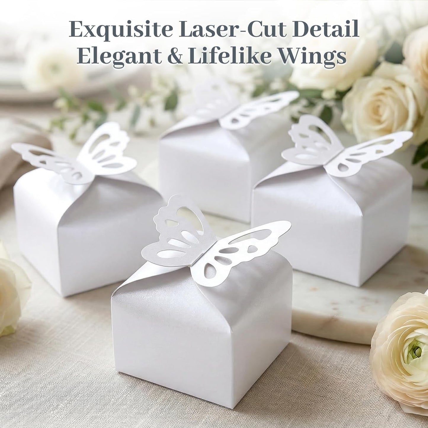 VGOODALL 50PCS Party Favor Boxes, 2.4" x 2.4" x 1.8" 3D Butterfly Candy Boxes White Baby Shower Favors for Wedding Birthday Party Gift