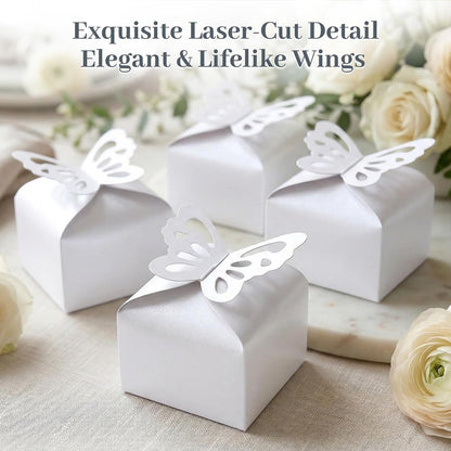 VGOODALL 50PCS Party Favor Boxes, 2.4" x 2.4" x 1.8" 3D Butterfly Candy Boxes White Baby Shower Favors for Wedding Birthday Party Gift