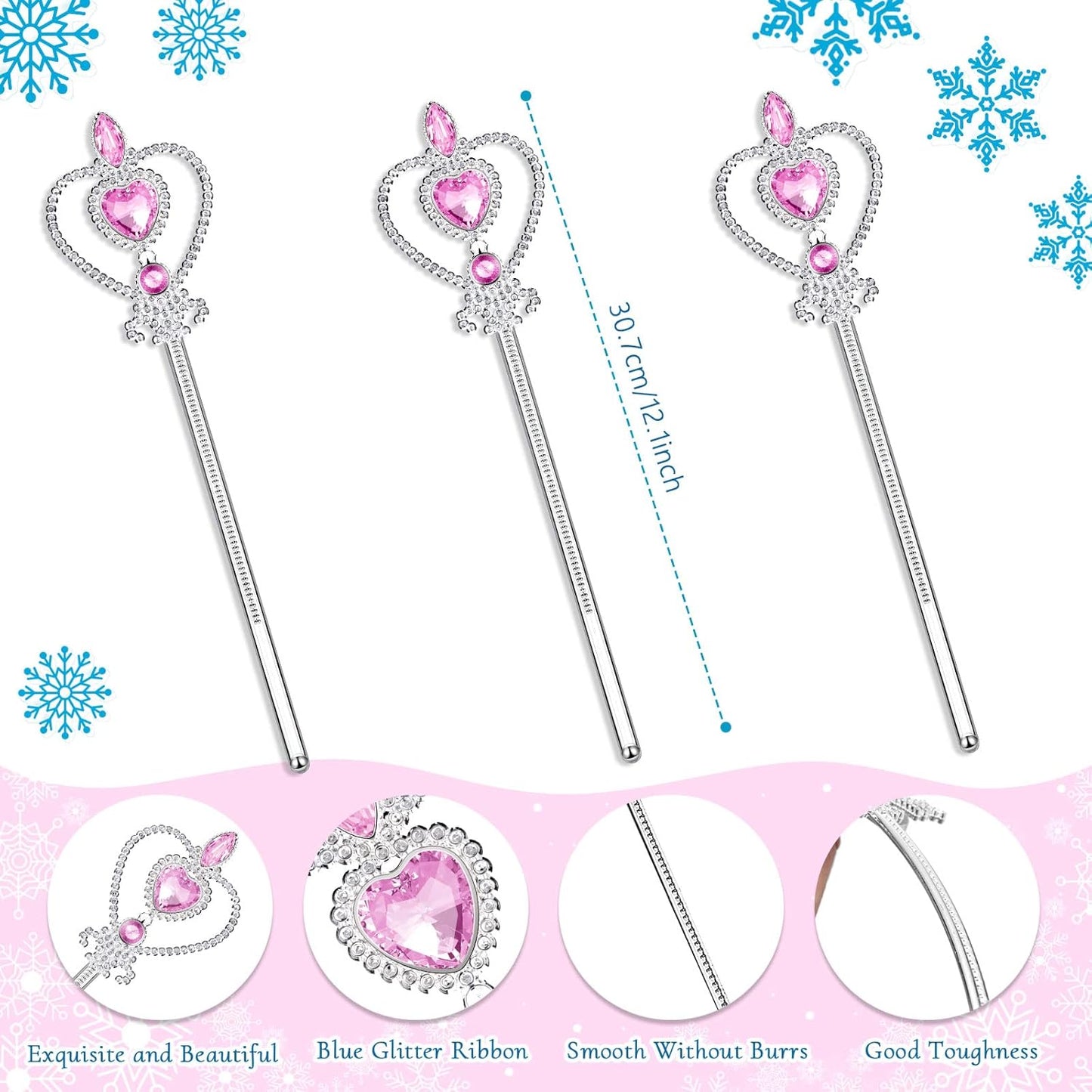 Chalyna 12 Pcs Princess Crowns Tiara Wand for Little Girl Silver Heart Jewel Plastic Tiara Winter Gift for Birthday(Pink,Heart Style)