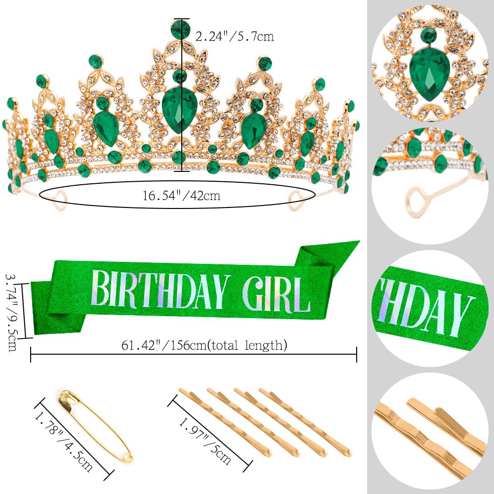 Silver Birthday Crown Headband with Sash for Women - Rhinestone Tiara for Birthday Parties