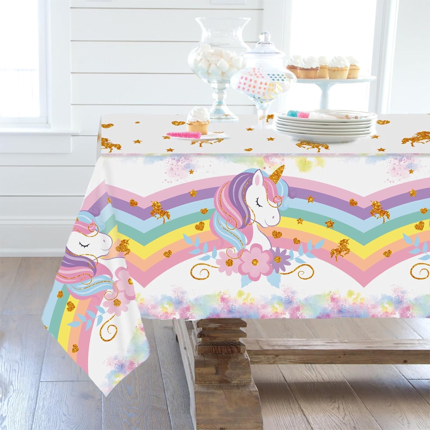Staraise 3PCS Unicorns Tablecloths for Birthday Decoration, Unicorn Party Decorations Pastel Rainbow DisposableTable Covers for Kids Girls Baby Shower Birthday Party Supplies, 51.2X 86.6inch