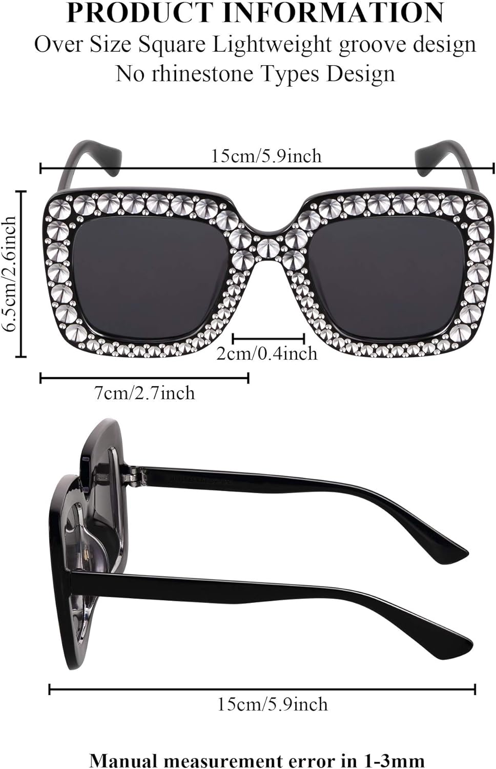 Frienda 6pcs Oversize Rhinestone Square Bling Sunglasses Sparkling 70s Glitter Crystal Disco Sunglasses Retro Frame Glasses for Women