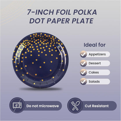 75PCS Paper Plates and Napkins Set - White and Gold Dot Disposable Party Dinnerware Includes Paper Plates, Napkins, Forks Decorations for 2026 New Year, Birthday, Wedding and Holiday, Serves 25