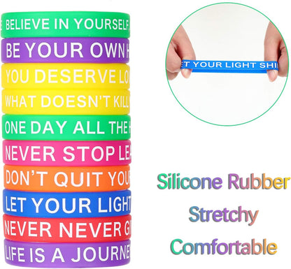 60 Pieces Motivational Quote Rubber Wristbands Colored Inspirational Silicone Bracelets Stretch Unisex Wristbands for Women Men Gifts, 20 Styles