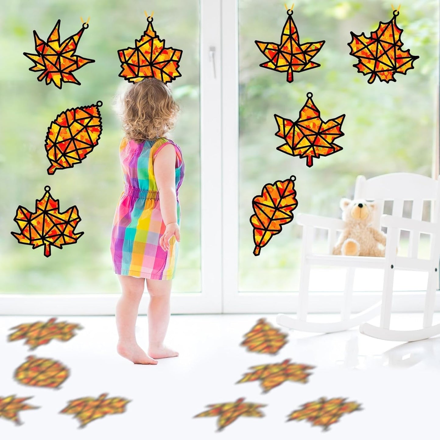 QOUBAI 32 Sets Stars Suncatchers Craft Back to School DIY Stained Glass Window Patriotic 4th of July Paper Craft Home School Classroom Decor Kid Birthday Gift Creative Art Activity Game - Colors B