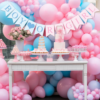 Hahafelt 1 Pcs Blue Gingham Welcome Baby Boy Banner for Baby Shower Party Decorations Pre Strung Gender Reveal Paper Banner for Table, Wall, Mantel Display Party Decor Supplies