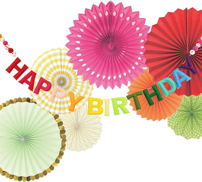 2 PCS Pre-Strung 3D Felt Happy Birthday Banner - Reusable Blue and Green Happy birthday Decorations Sign,Handmade Wool Felt Ball Garland, Pom Pom Garland, Party Decor, Photo Prop