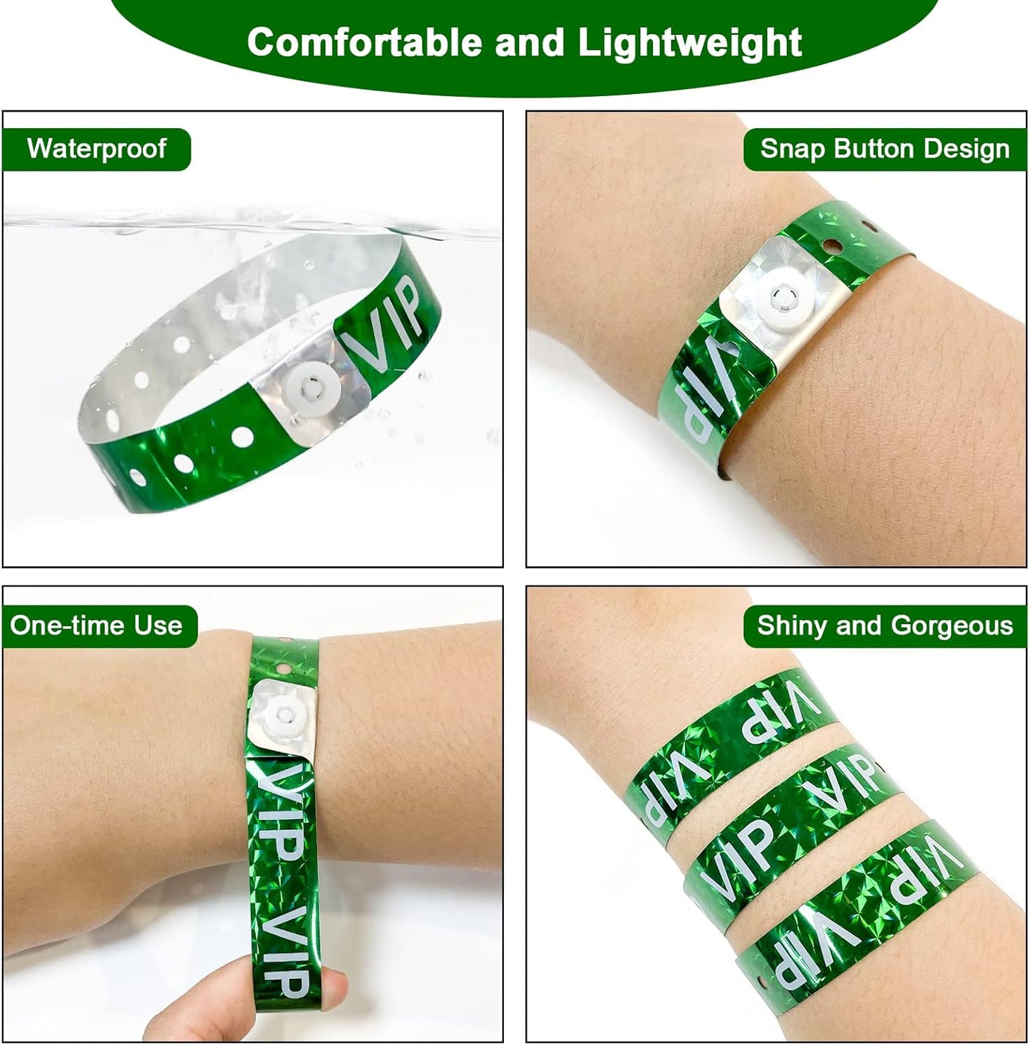 Ouchan Holographic VIP Plastic Wristbands Silver - 100 Pack Vinyl Wristbands for Events Parties
