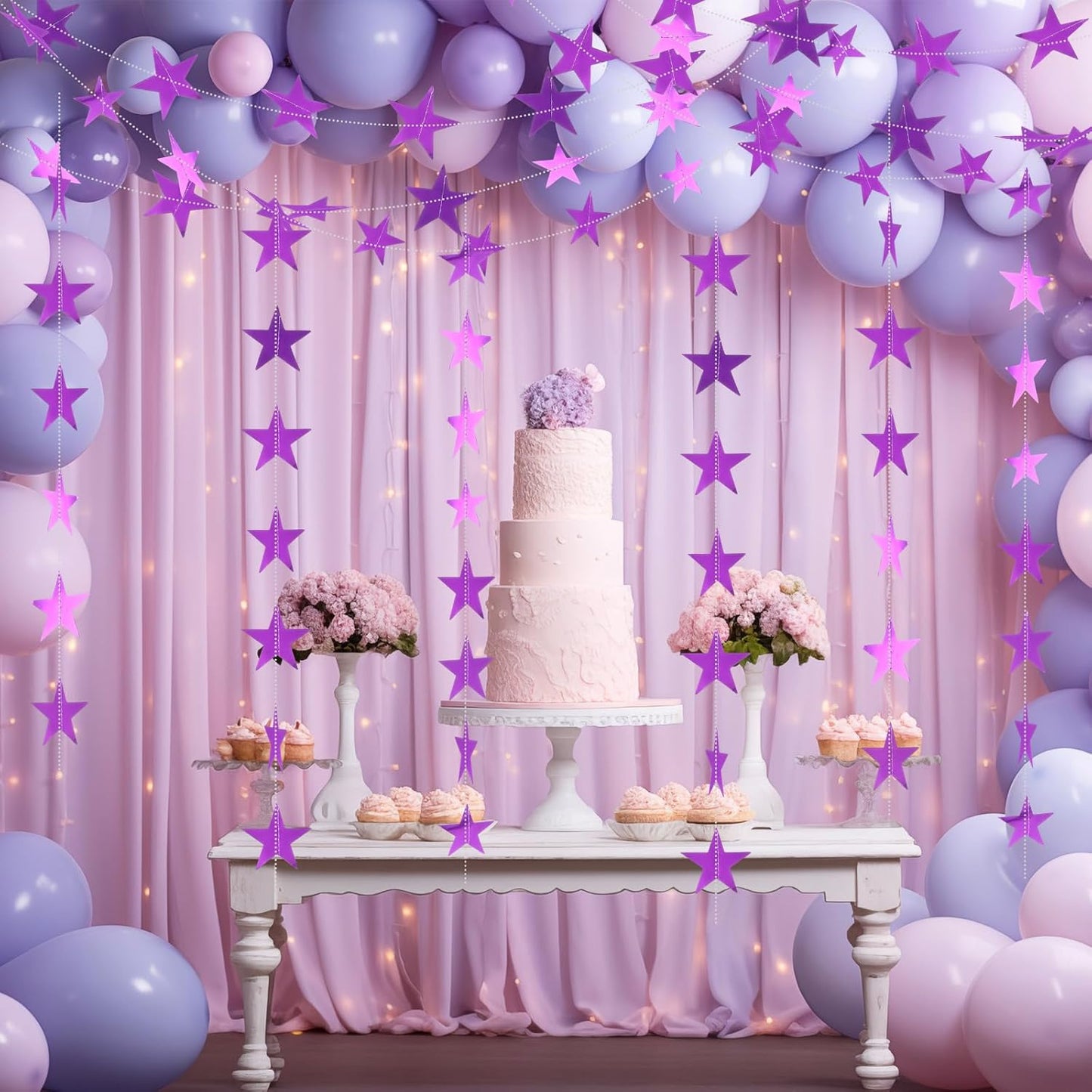 Spakon 65 Feet Glitter Star Paper Garland Banner Hanging Decoration Star Streamers Double Side 2026 Graduation Decorations for Wedding Birthday Festival New Year Party Decoration (Gold)