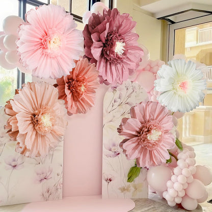 Giegxin 20 Pcs 31.5'', 23.6'', 11.8'', 9.8'' Pink Giant Paper Flower Boho Large Tissue Flower for Wall Pink Pom Pom Floral Decoration for Wall Wedding Bridal Shower Classroom Tea Party Birthday Decor