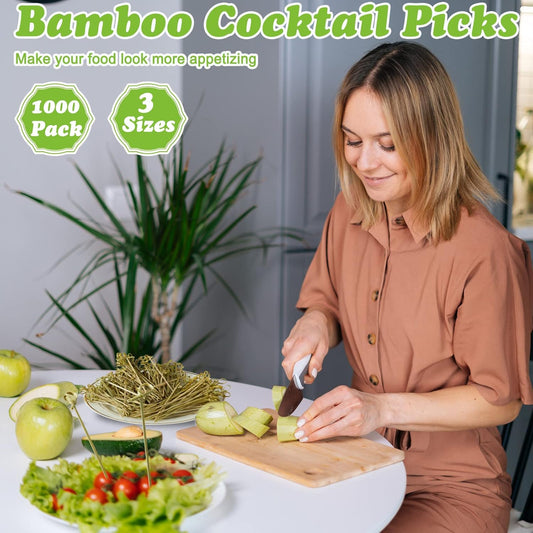 Potchen 1000 Pcs Bamboo Cocktail Picks 4.7 Inch Bamboo Skewers Toothpicks for Appetizers Food Picks Cocktail Sticks with Looped Knot for Barbecue Snacks Events Party