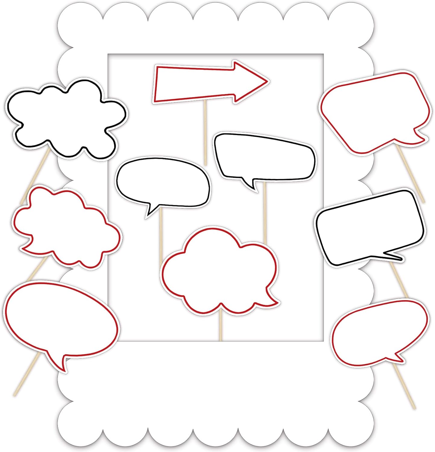 JarThenaAMCS 23 Pcs Large Blank Photo Booth Props Set White Scalloped Picture Frame with Bubble DIY Selfie Props for Birthday Wedding Party Supplies