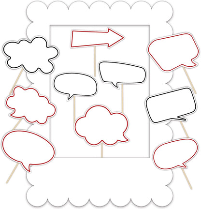 JarThenaAMCS 23 Pcs Large Blank Photo Booth Props Set White Scalloped Picture Frame with Bubble DIY Selfie Props for Birthday Wedding Party Supplies