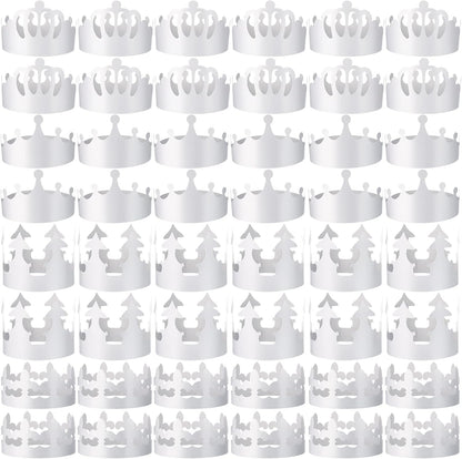 Thenshop 120 Pcs White DIY Paper Crowns for Kids to Decorate Blank Birthday Party Decoration Crowns for Kids Princess Queen(Stylish Style)