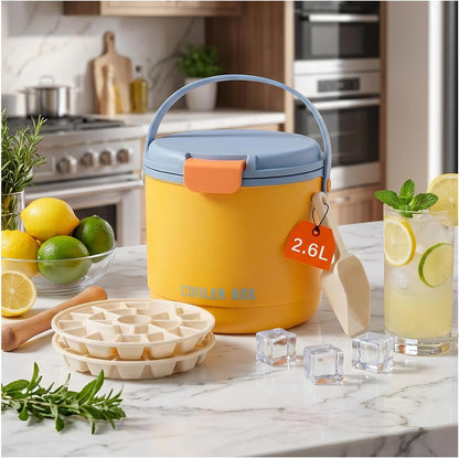 【2-in-1 Ice Bucket】Ice Bucket with Lid and Ice Tray, 40 Ice Cubes Total,Clear Ice Cube Maker with Sealed Lid for Freezer, Kit Includes 2-Piece Silicone Plastic Ice Tray, 1 Ice Scoop