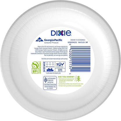 Dixie Small Paper Bowls, 10 Oz, 72 Count, Microwave-Safe, Soak-Proof, Disposable Bowls Great For Snacks, Dessert, And Light Lunch Meals