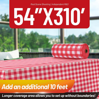 Plastic Table Cloth, 310 Ft X 54 in Disposable Tablecloth White Plastic Tablecloth with Any Cut Sliding Cutters Premium Table Cover Roll for Picnics, Parties, Birthdays, Weddings