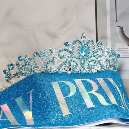 Birthday Sash for Women,Birthday Crown Tiaras for Women,Gold Rhinestone Queen Sash and Crown Tiara Headband for Party Decorations