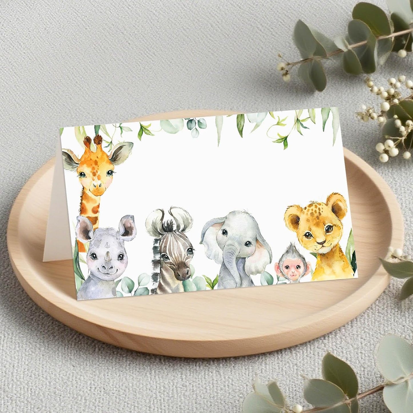 120 Pack Woodland Baby Shower Place Cards, 3.5" x 2" Foldable Table Tent Name Cards, Food Labels for Forest Animals Baby Shower Birthday Party Reception Tables Placement Party Decorations