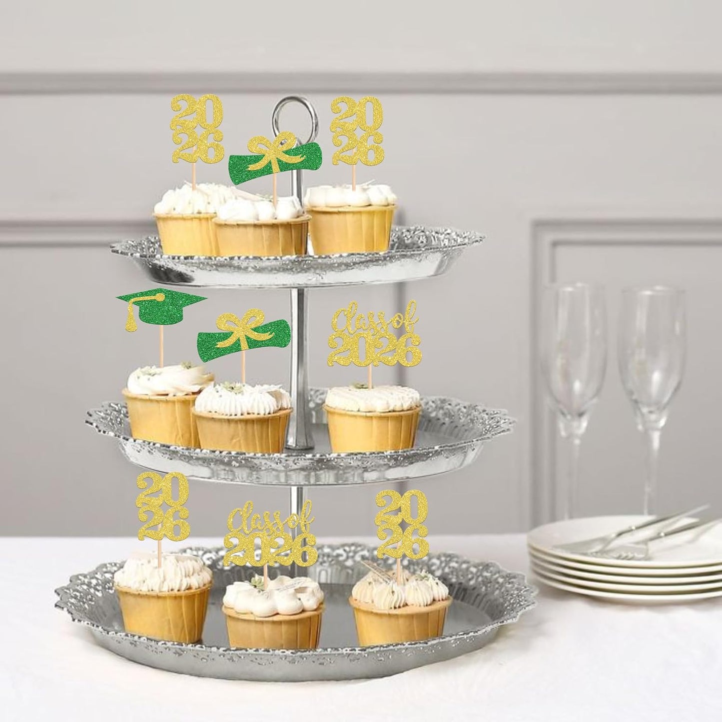 36 PCS 2026 Graduation Theme Cupcake Toppers Glitter Class of 2026 Grad Cap Diploma Cupcake Picks 2026 Graduation Theme Party Cake Decorations Supplies Deep Blue