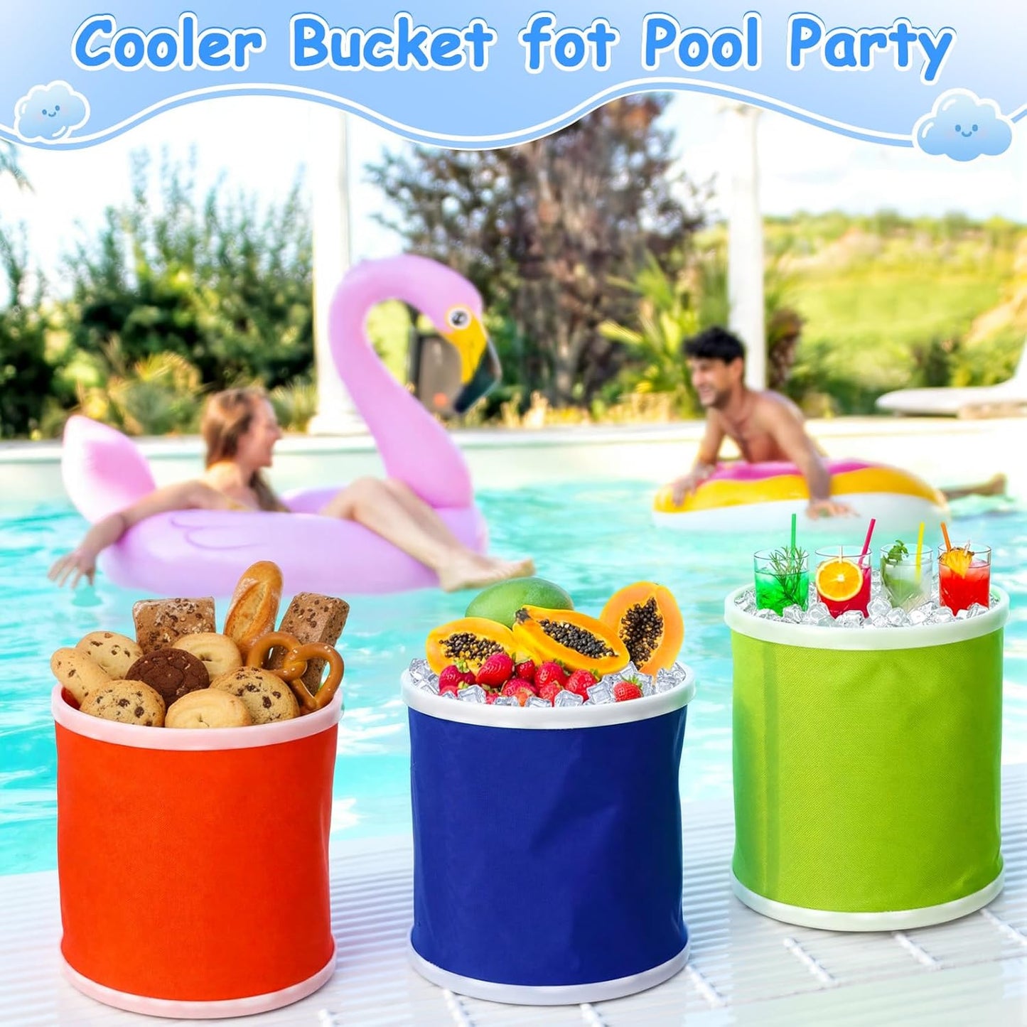 12 Pcs Ice Buckets Bulk 5 Liter Collapsible Plastic Ice Buckets for Party with Handles Portable Drink Bucket for Cocktail Bar Wine Beer Champagne Beverage Pool Wedding Camping Party Favor