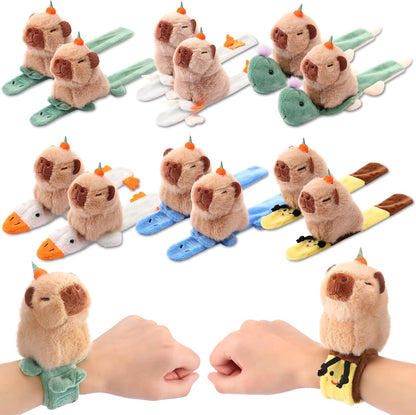 Soulchen 6 Pcs Cute Capybara Party Favors Slap Bracelets for Kids Stuffed Animal Plush Slap Bracelets Bulk Capybara Wrist Bands for Birthday Gifts Goodie Bag Fillers