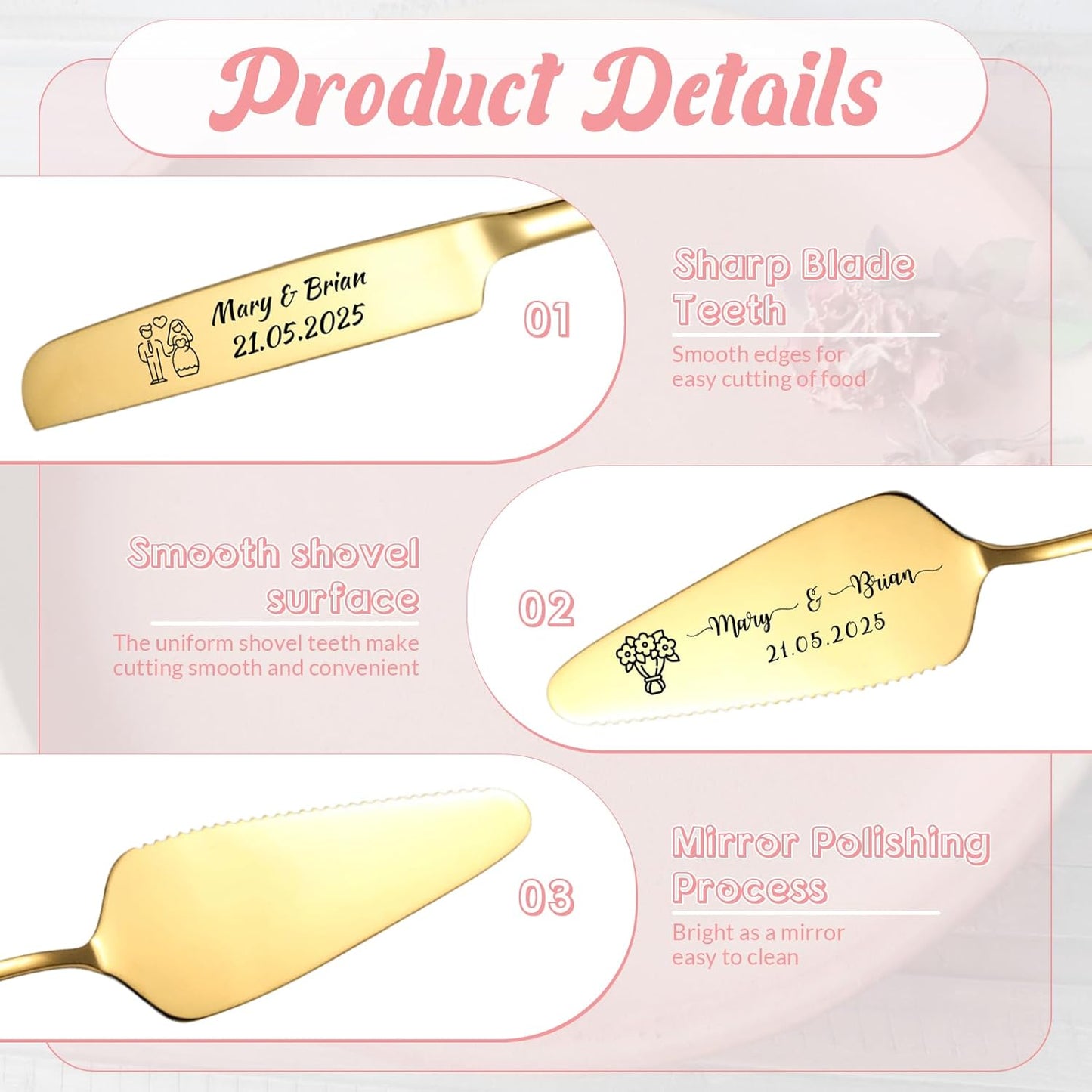 Personalized Cake Cutter Custom Wedding Cake Knife and Server Set Stainless Steel Cake Cutting Set Customize Gifts for Wedding Birthday (Black)