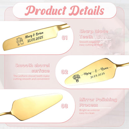 Personalized Cake Cutter Custom Wedding Cake Knife and Server Set Stainless Steel Cake Cutting Set Customize Gifts for Wedding Birthday (Black)
