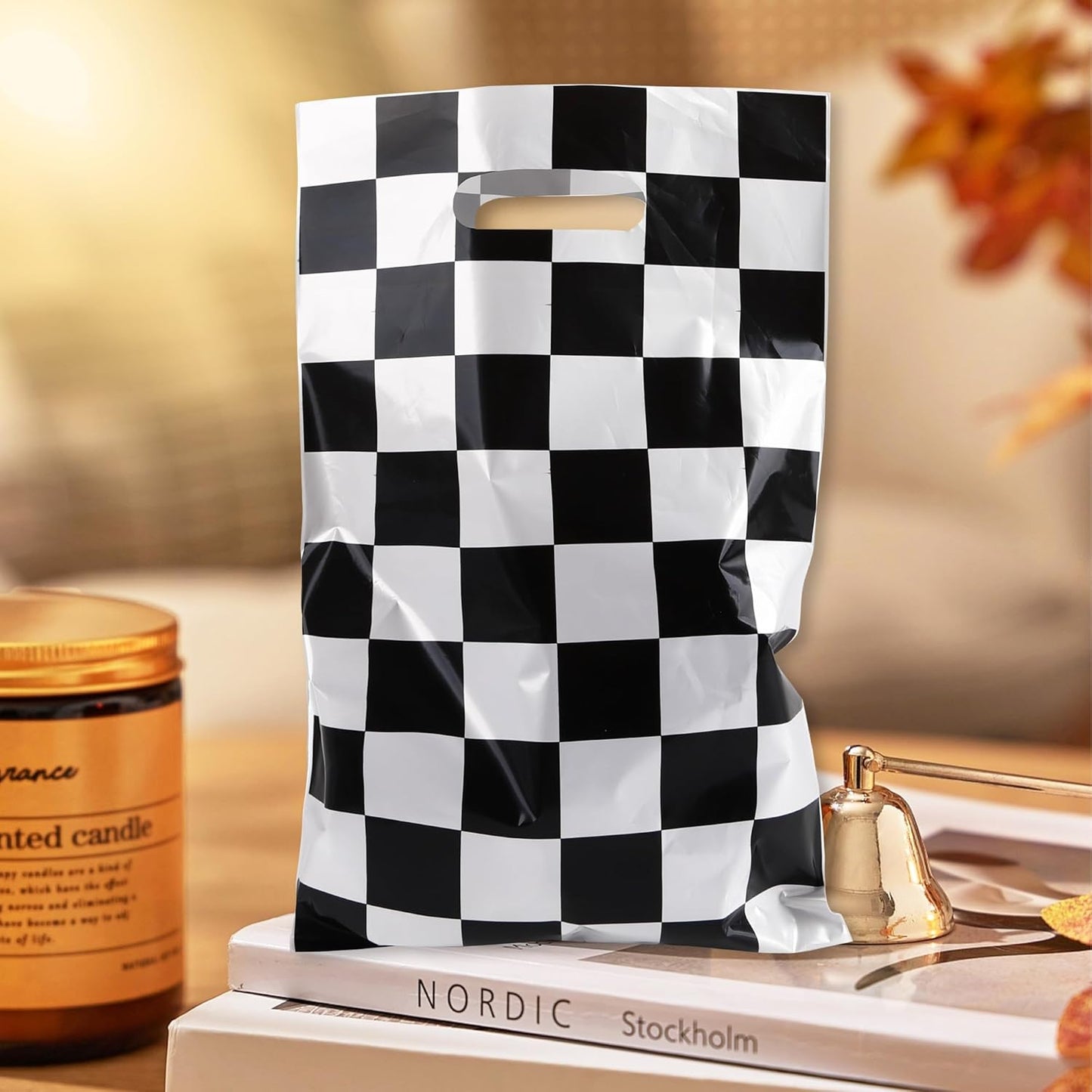Mikzhskr 30Pcs Race Car Party Favors Bag Goodie bags Racing in Speed Party Decorations Soccer Theme Black and White Checkered Candy Bags with Handles for Kids Race Car Birthday Party Supplies