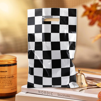 Mikzhskr 30Pcs Race Car Party Favors Bag Goodie bags Racing in Speed Party Decorations Soccer Theme Black and White Checkered Candy Bags with Handles for Kids Race Car Birthday Party Supplies