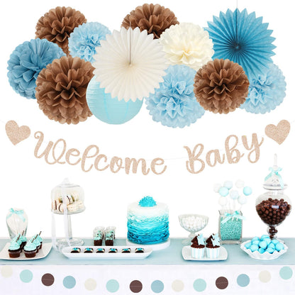 2026 Blue Class-Congratulations Prom Graduation Party-Decorations - 22pcs High School College Grad Supplies Decor,Royal Navy White Silver Tissue Pom Poms Streamers, Paper Flowers Lanterns Hugmoon