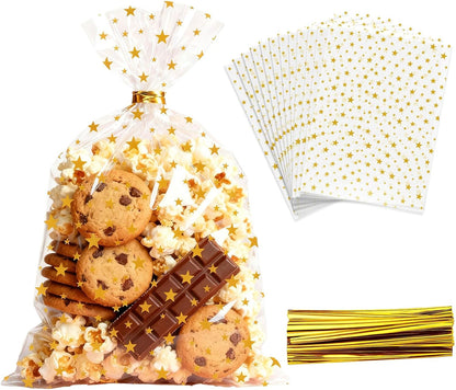 5x7 Inch Iridescent Cellophane Treat Bags with Twist Ties, Treat Bags for Candy Cookie Goodie Chocolates, And Popcorn