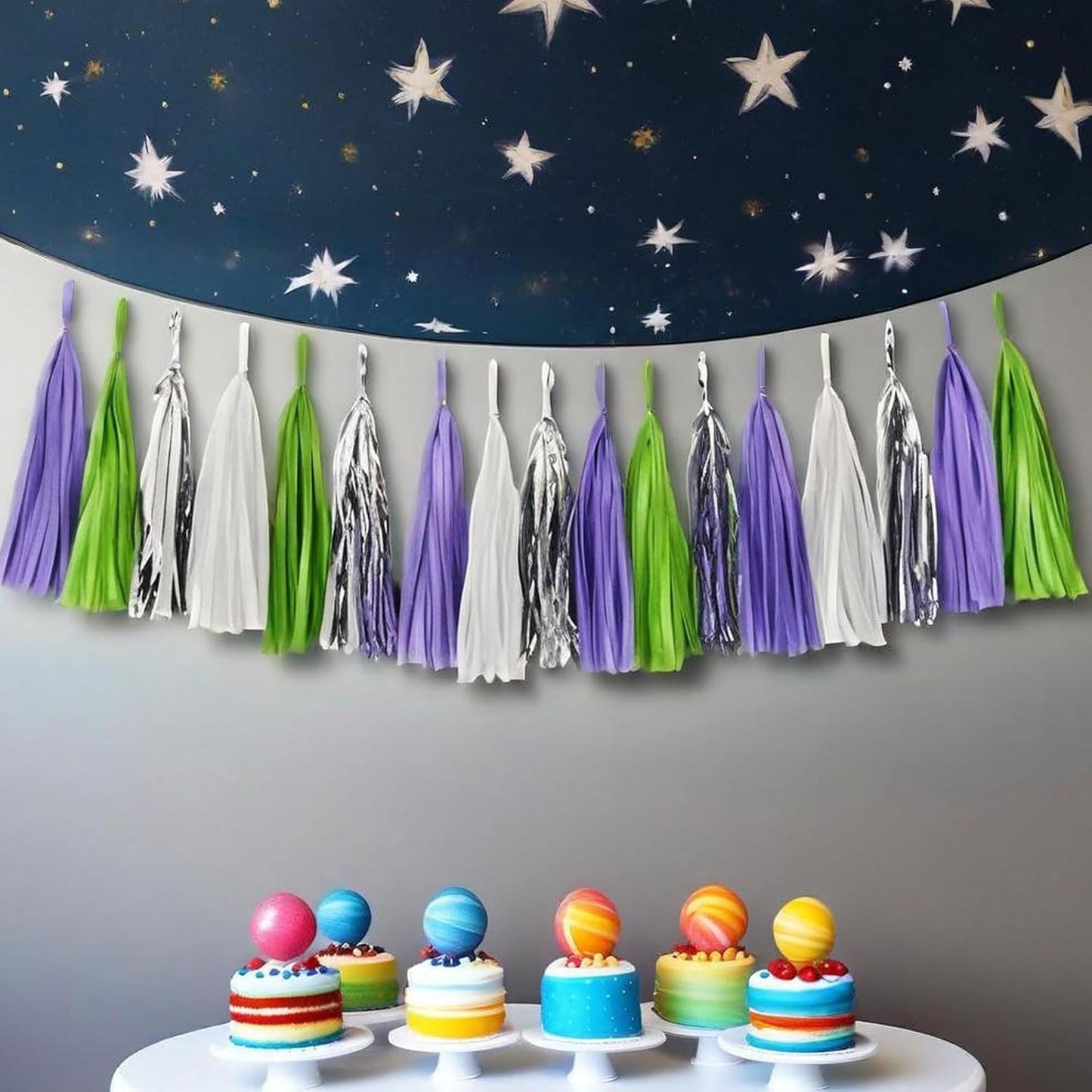 Tassel Garland Tissue Paper Tassel Banner,Tassels Party Decorations for Wedding,Birthday,Bridal/Baby Shower,Pack of 15 (Burgundy/Black/Silver)