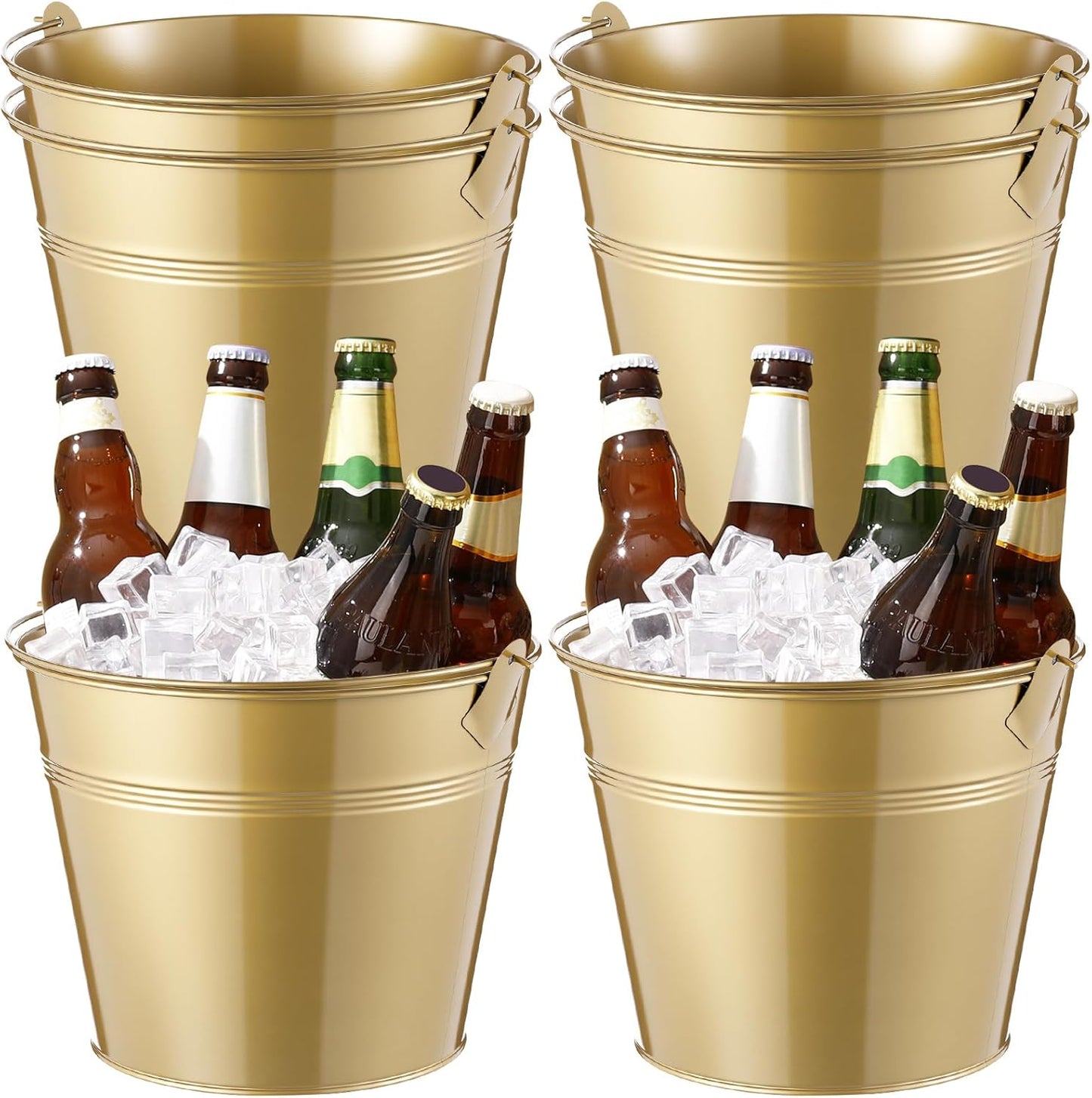 Didaey 24 Pcs Metal Beer Bucket Bulk Ice Bucket Ice Pails with Handle Champagne Soda Party Beverage Chiller for Summer Picnic Pool Wedding Party Supplies Wine Champagne Bar (7.1 x 6.5 x 5.1",Gold)